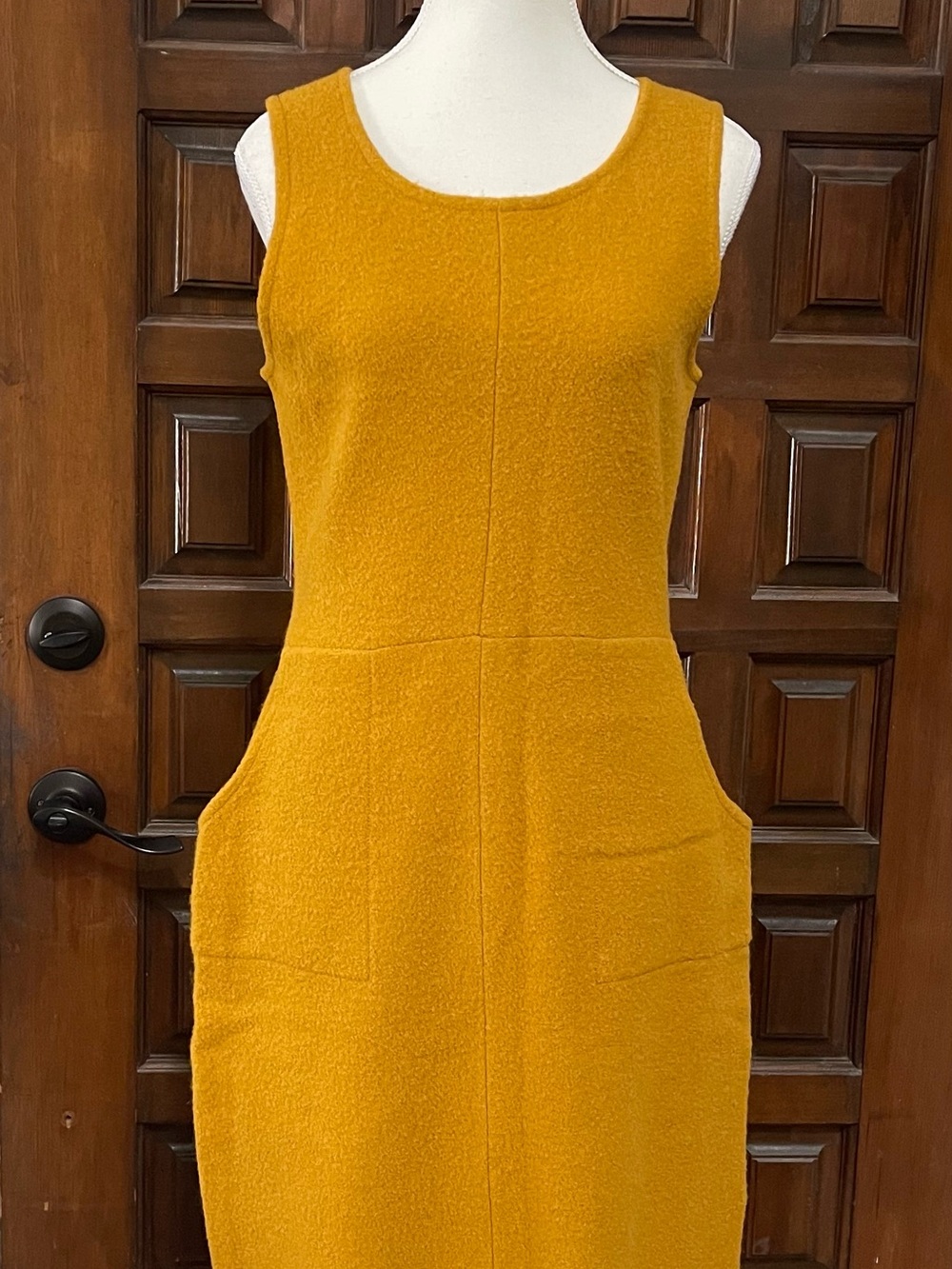 Anthropologie Sparrow 100% Boiled Wool Sleeveless Mustard Shift Dress Size M